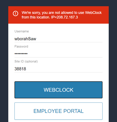 Location / IP Error on WebClock