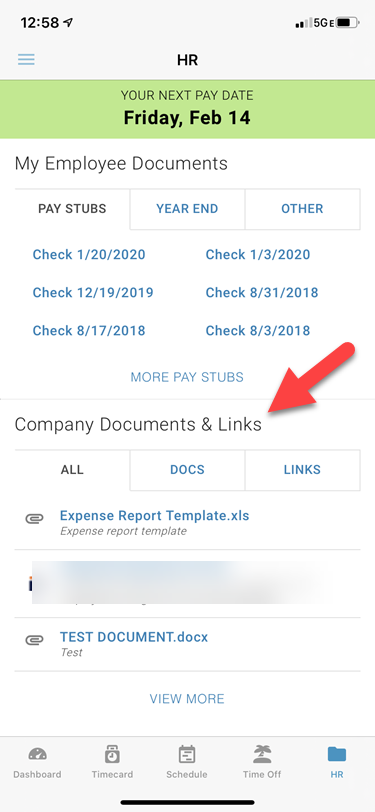 company documents and links screen