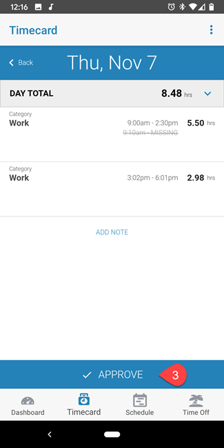 Approve button in mobile app