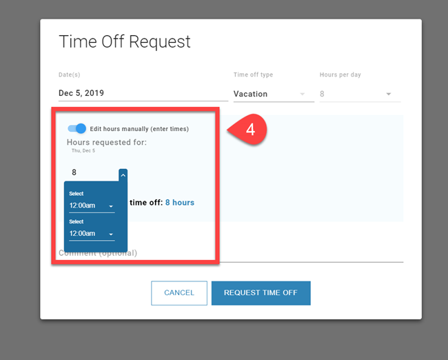 Editing hours for a request