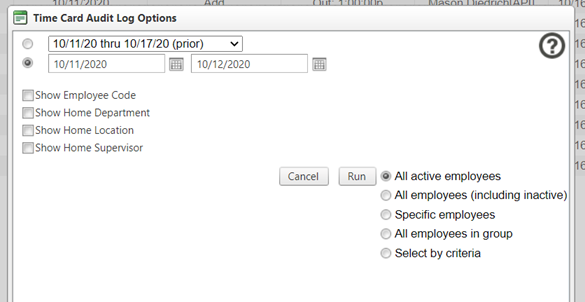 selecting the date range for the report