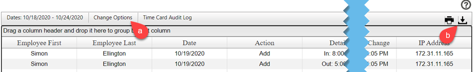 changing options button and export button