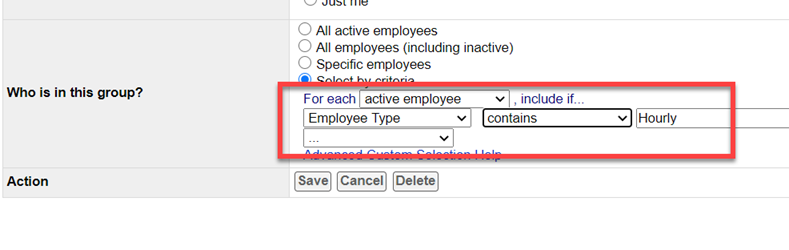 using contains to get all hourly employees