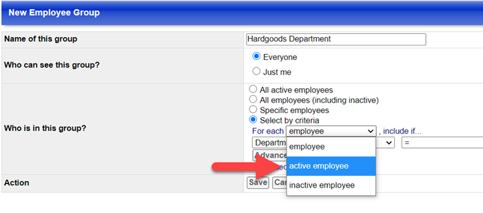 selection of active or inactive employees