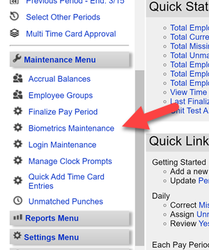 Biometrics Maintenance Navigation