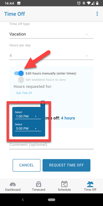 Request Time Off in TimeWorksPlus Employee