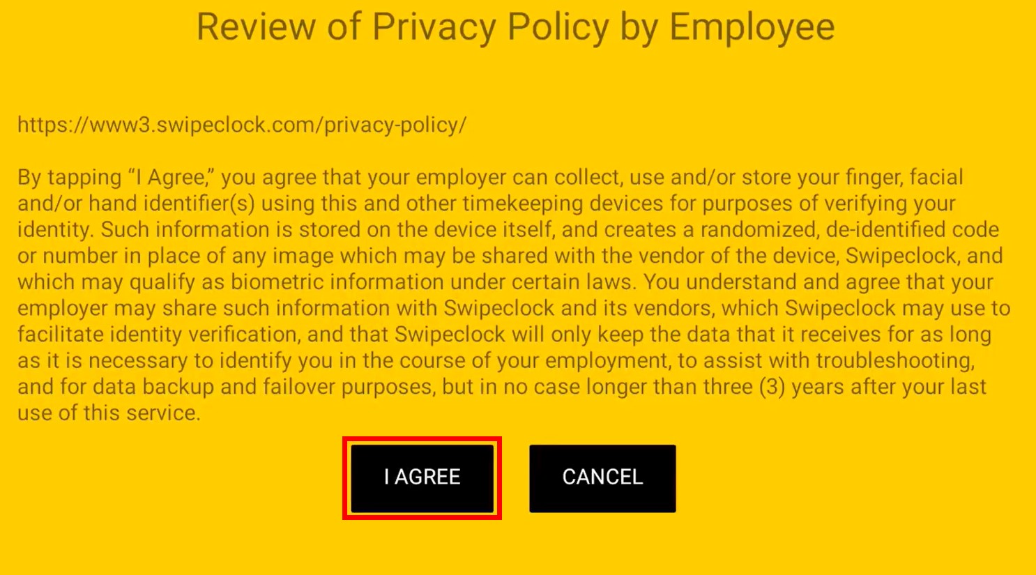 Privacy policy acknowledgement